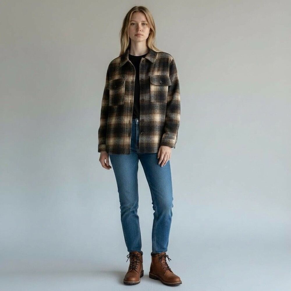 NEW Melloday Plaid Flannel Shacket Button Front Jacket Pockets L Western Boho